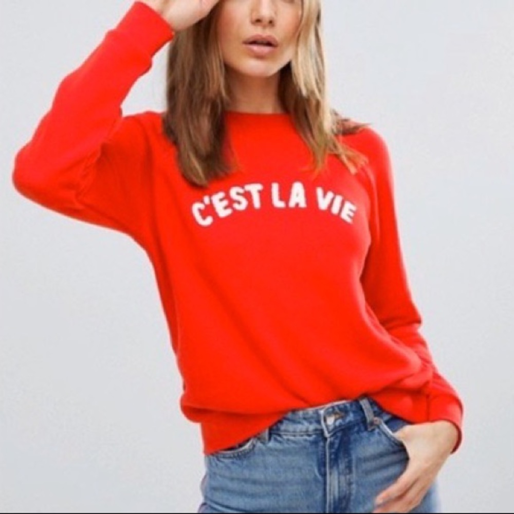 WHISTLES C’est La Vie Red Crew Sweatshirt